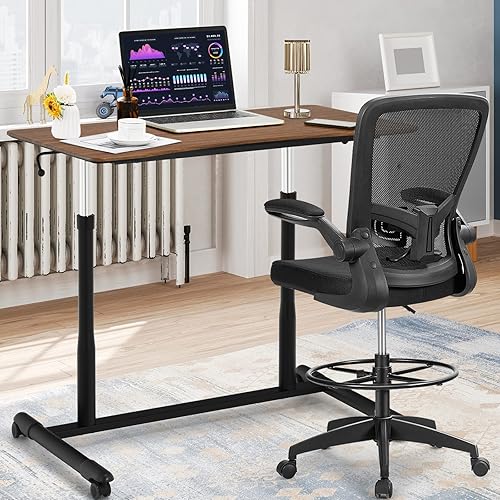 Miniatura 4 de COSTWAY Escritorio móvil de pie ajustable en altura, escritorio neumático compacto para computadora sentado a pie con ruedas bloqueables, mesa