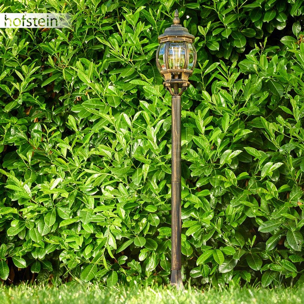 HOFSTEIN Außenstehleuchte Lentua, Außenwegeleuchte aus Metall/Kunststoff in Braun/Gold/Klar, Wegeleuchte im Antik/Retro/Vintage-Design für Garten, Außenbereich, Hof, 120 cm, E27, IP44,