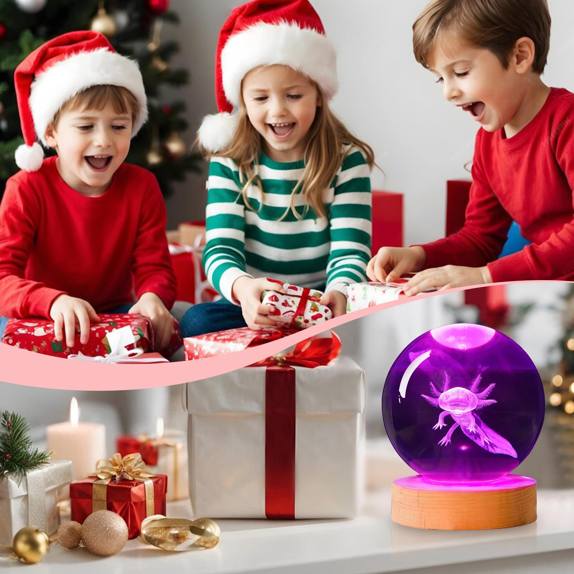 OkiyiD 3D Axolotl Kristallkugel Nachtlicht Mit Fernbedienung, Glaskugellampen für Freund Geburtstag Urlaub, Cool Spielzeug Deko Geschenke für Jungen Mädchen Kinder