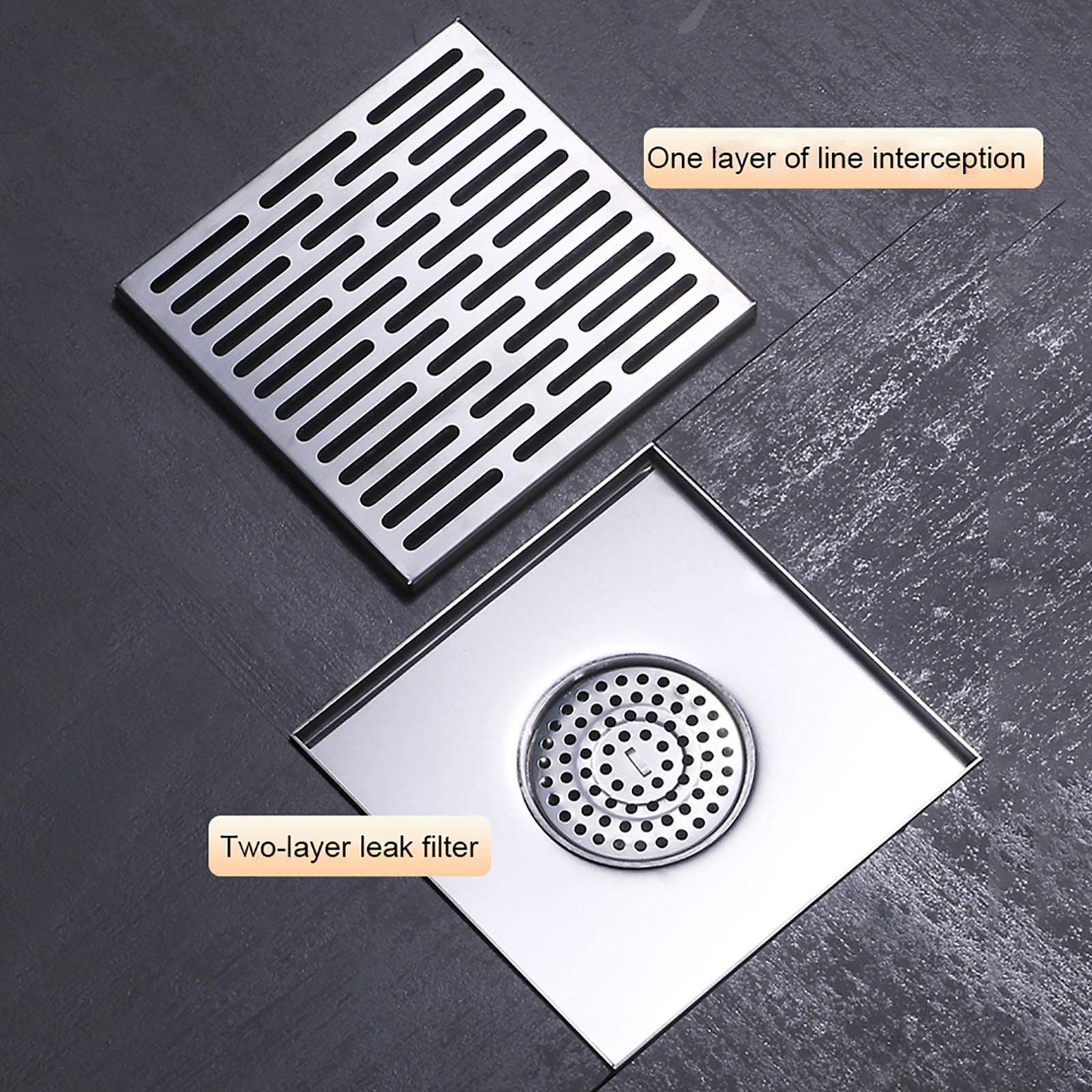 Piletta a pavimento quadrata in acciaio inox 304, piletta doccia, patio esterno misura grande 15 antiodore 15X15 sedicente