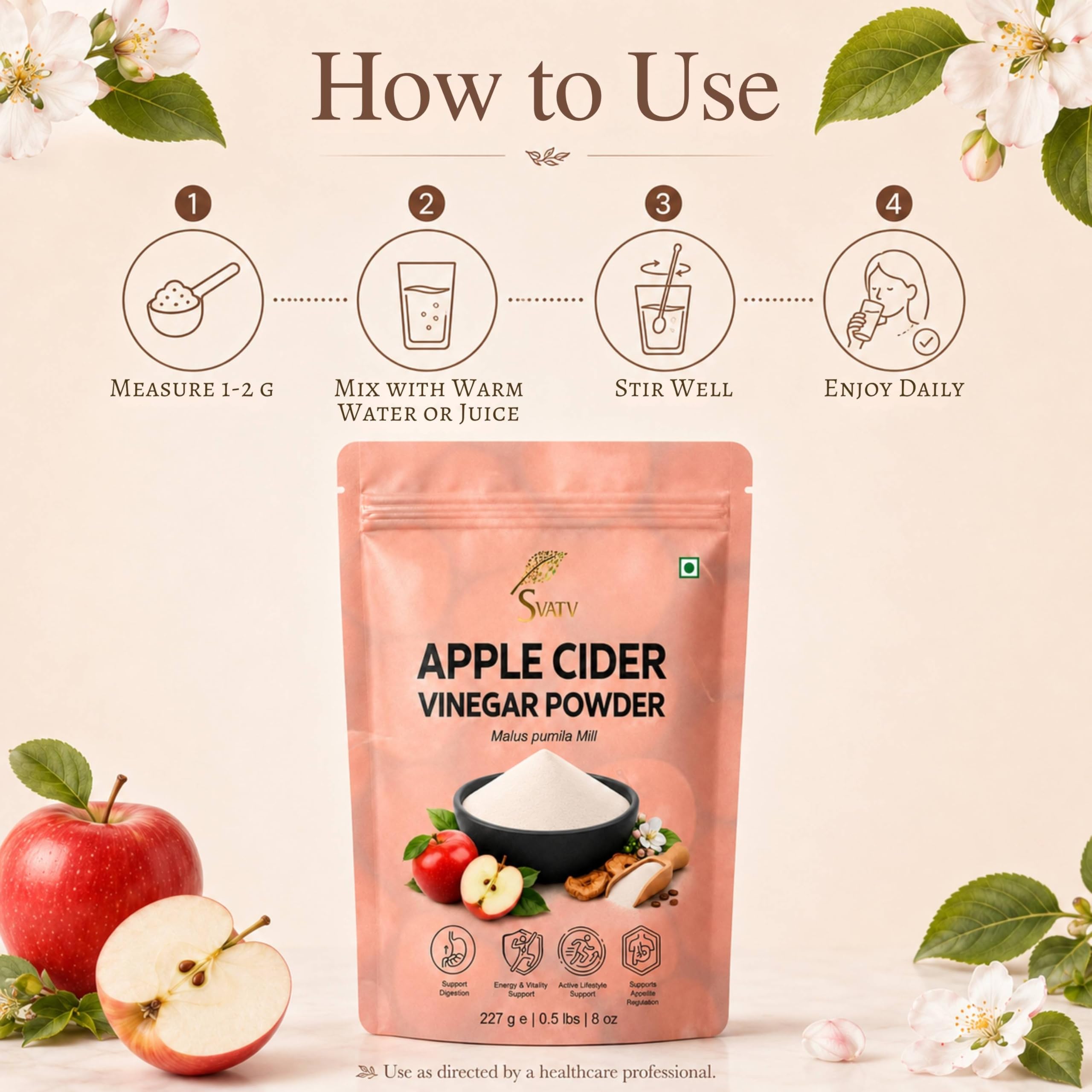 SVATV Vinagre de sidra de manzana natural en polvo 227g Sin gluten 75 porciones