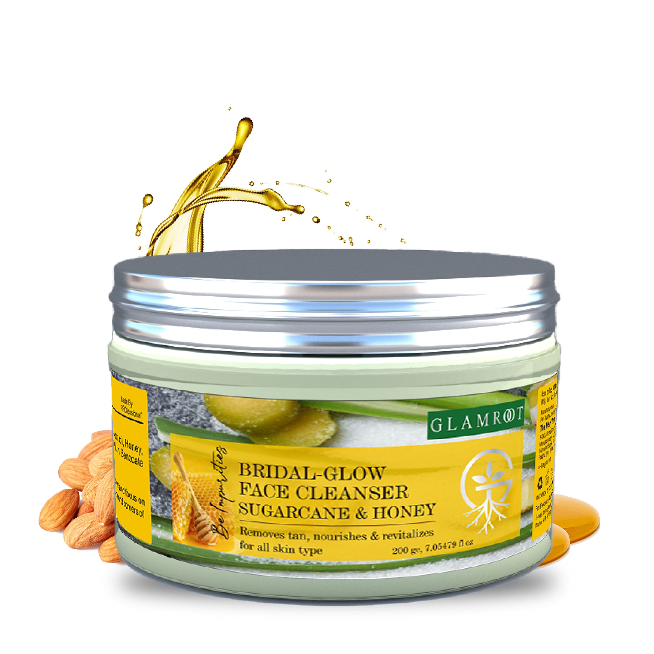 Glamroot Bridal-Glow Face Cleanser Sugarcane & Honey with Almond oil, Jojoba oil, wheat germ oil, Honey, Clove oil, Sugarcane juice (for men/women/girls)