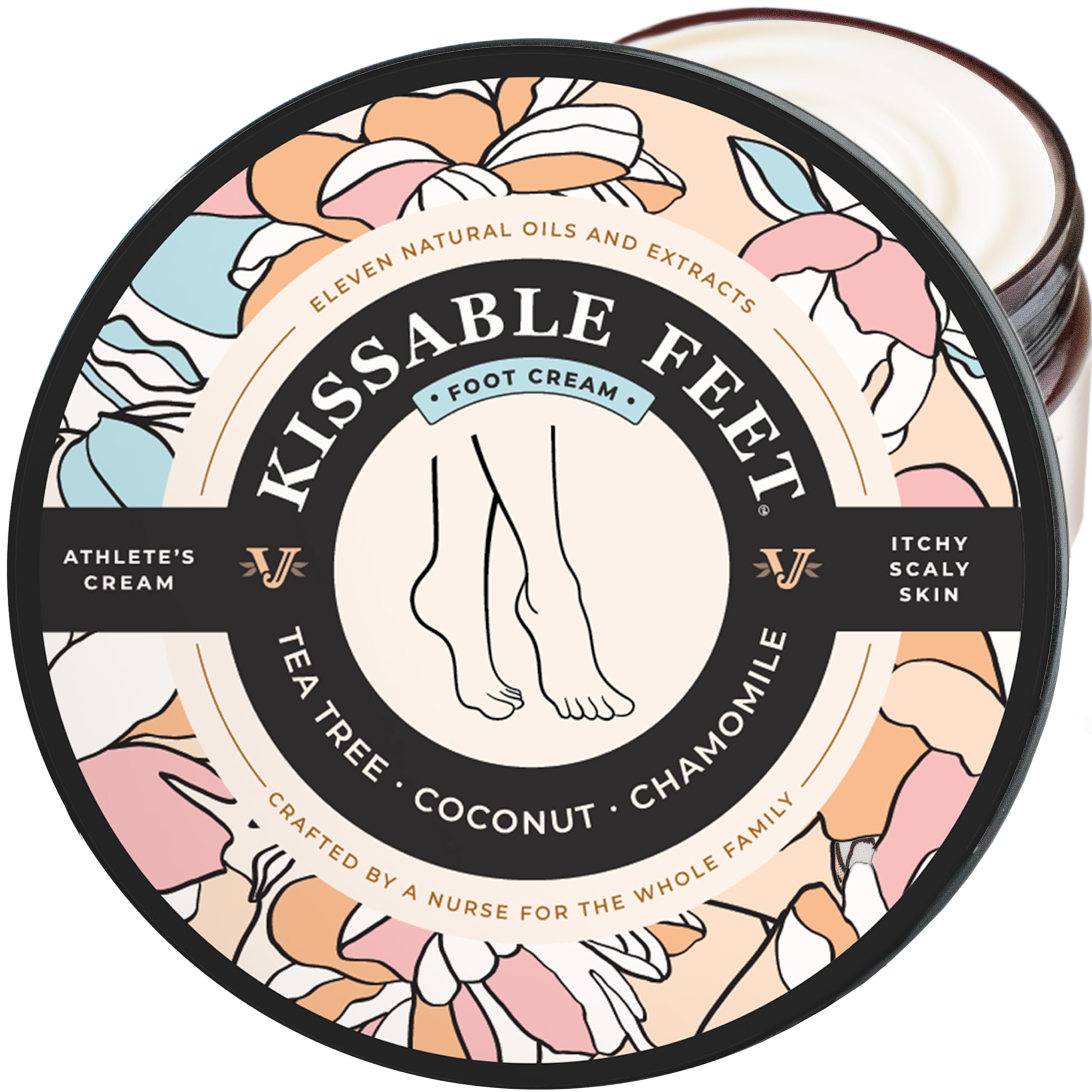 JANE VINE Kissable Feet, Athletes Foot Cream – Cream for Itchy, Dry Skin – Tea Tree, Coconut & Chamomile – Crafted for the Whole Family, No Sting – 3.5 oz