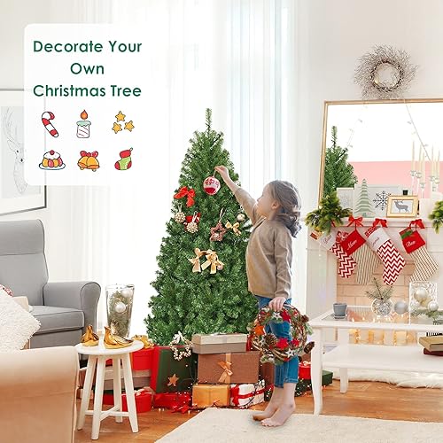 Miniatura 6 de DREAMADE Árbol de Navidad artificial preiluminado de 5 pies con 600 ramas de PVC, 150 luces LED de doble color con certificación UL, 11 secuencias,
