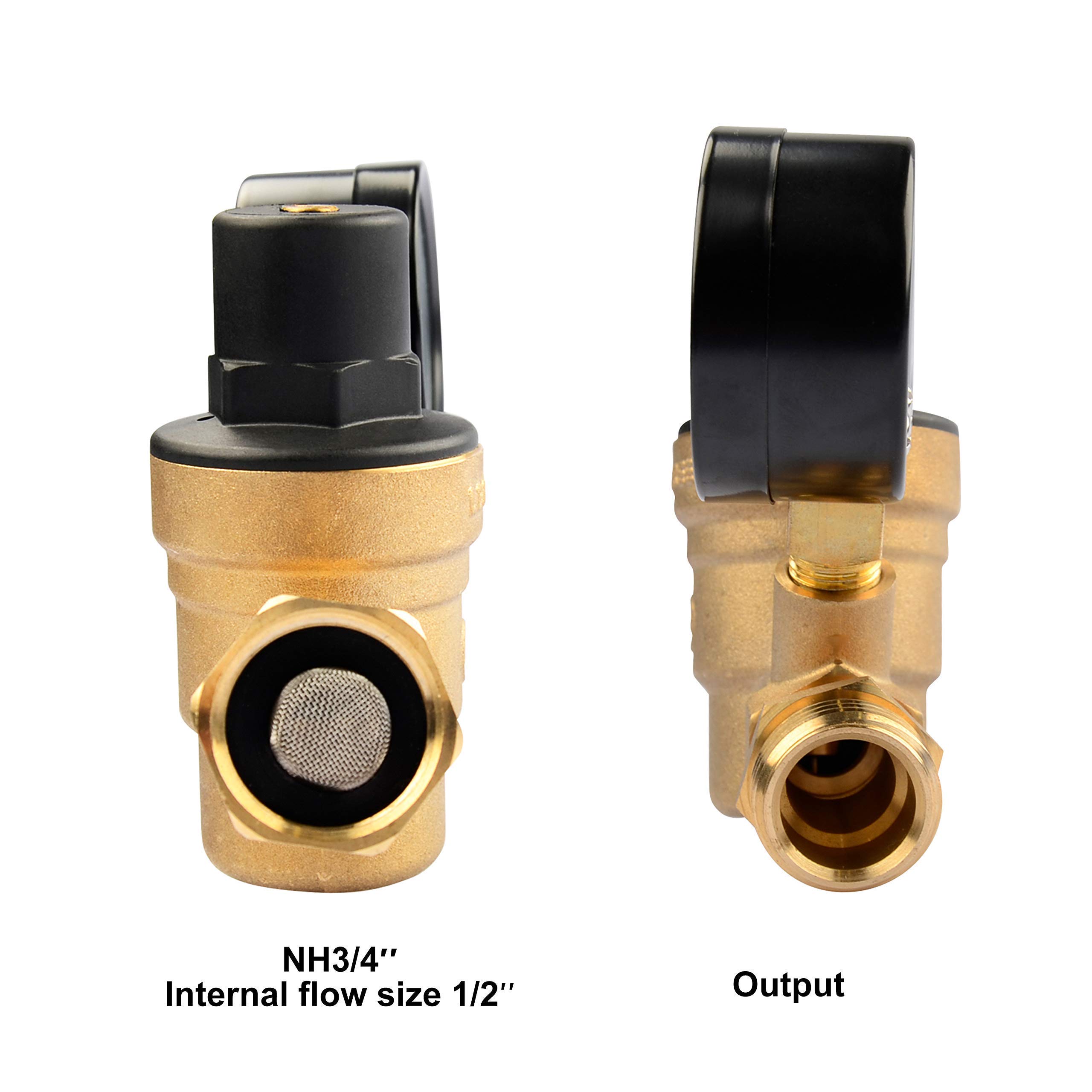 RVGUARD RV Water Pressure Regulator Valve, Brass LeadFree Adjustable Water Pressure Reducer