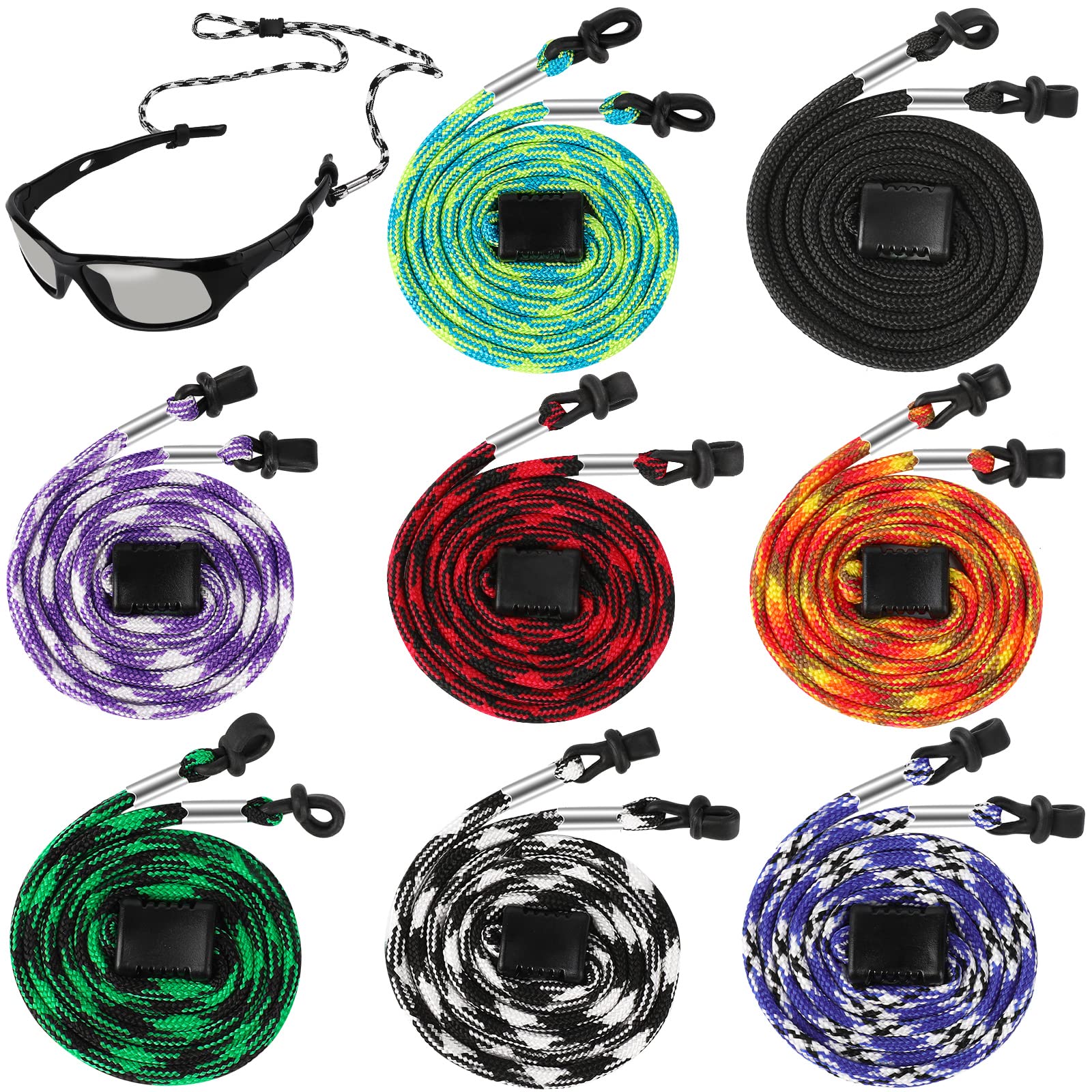 HifotCordon Gafas 5 Piezas, Deportes Gafas de Sol Soporte Correa, Ajustables Retenedor de Gafas de Sol Deportivas, Sistema de retención de Gafas