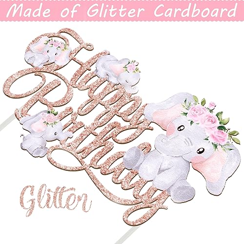 Miniatura 6 de Decoración para pastel de cumpleaños de elefante rosa, 3 piezas, elefante, feliz cumpleaños, pasteles, selva, animal, elefante, decoración de fiesta