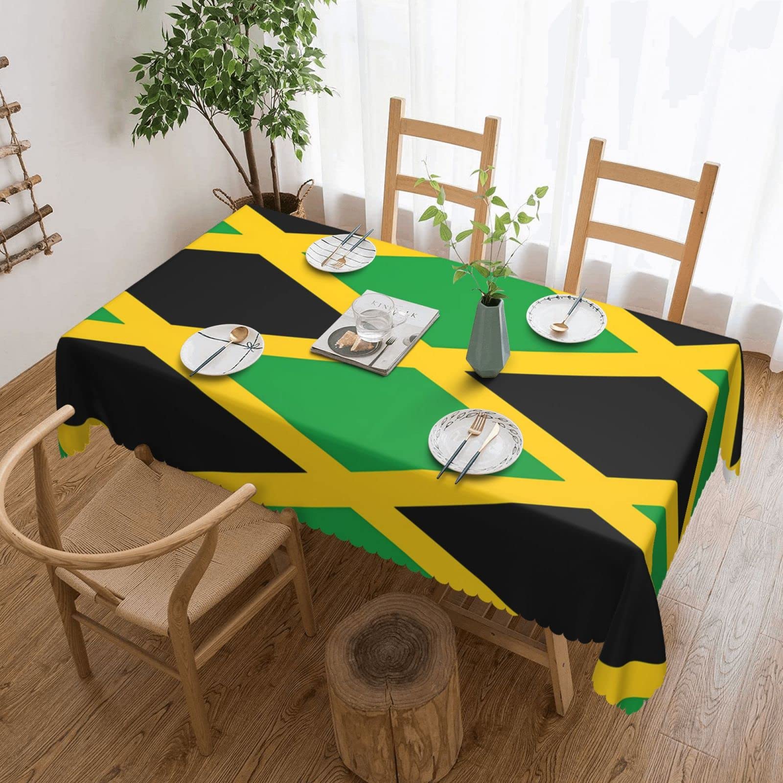 Reskiu Jamaica Flag Rectangular Tablecloth, Washable Table Cloth, Printed Decor Fabric Table Cover For Dining Table Buffet Parties Farmhouse Kitchen, 137X183cm