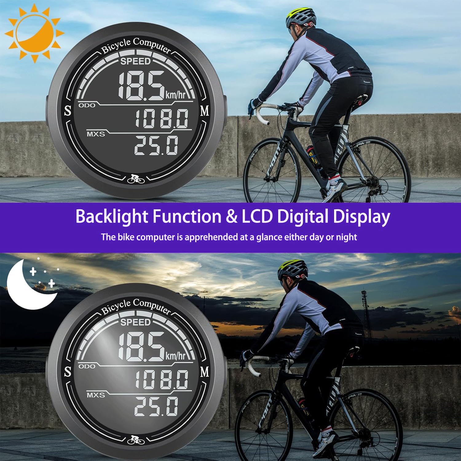 Computer Da Bicicletta Impermeabile - Contachilometri E Tachimetro LCD Retroilluminato, 19 Funzioni, Avvio Automatico