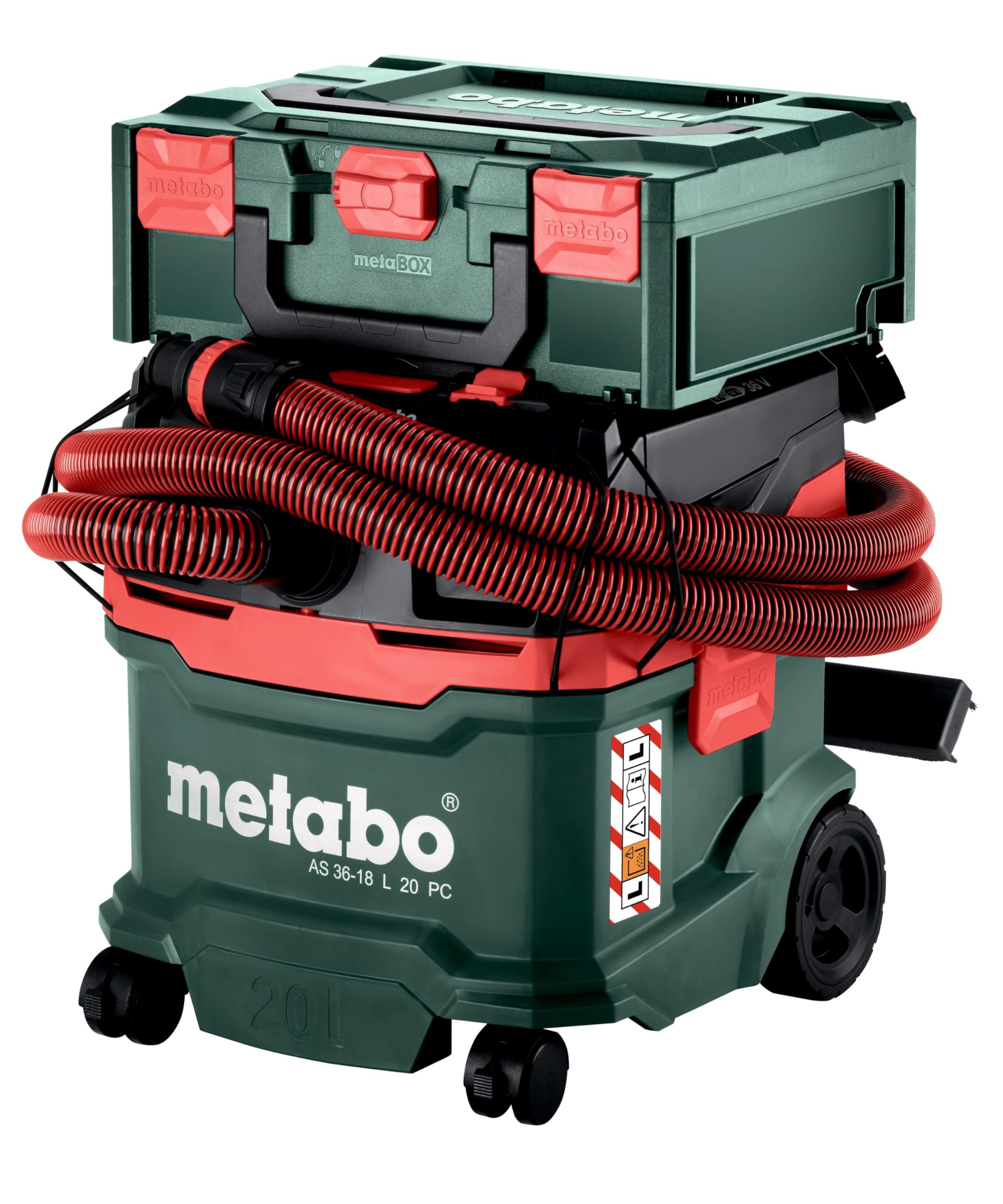 Metabo Aspirateur sans Fil AS 36-18 L 20 pièces 18 V, Classe de poussière L, avec Mode Boost, sans Batterie, arrêt d'aspiration Lors de l'aspiration Humide, système Quick, aspirateur Eau et poussière