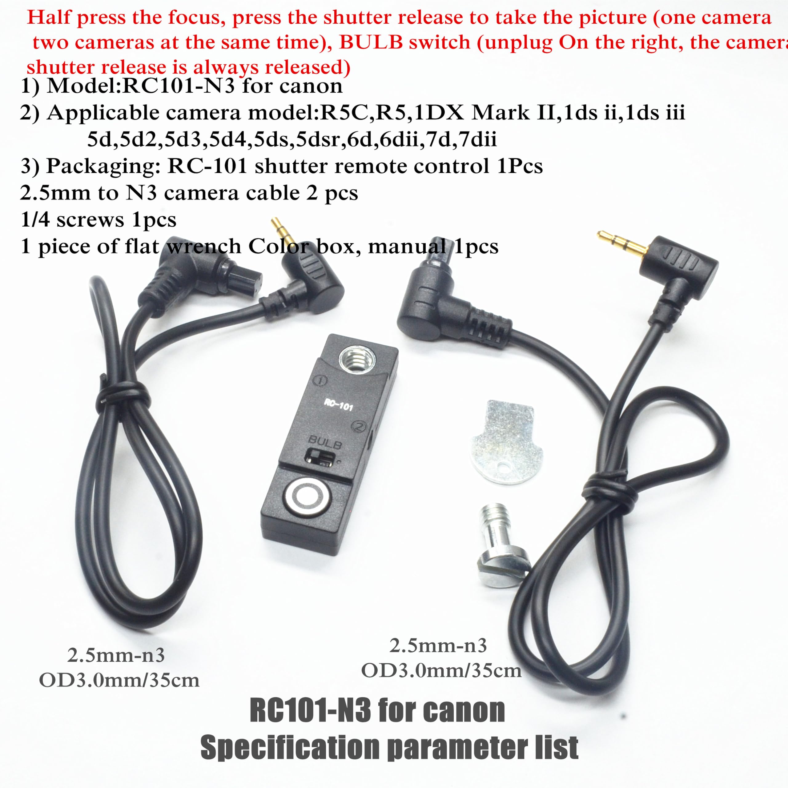 RC101-N3 przewód migawki do aparatu pilot zdalnego sterowania do Canon R5 R5C 5D4 5D3 6d2 1/4 mocowanie śrubowe mały przycisk zwalniający uchwyt dwie kamery w synchronizacji przycisk zwalniania