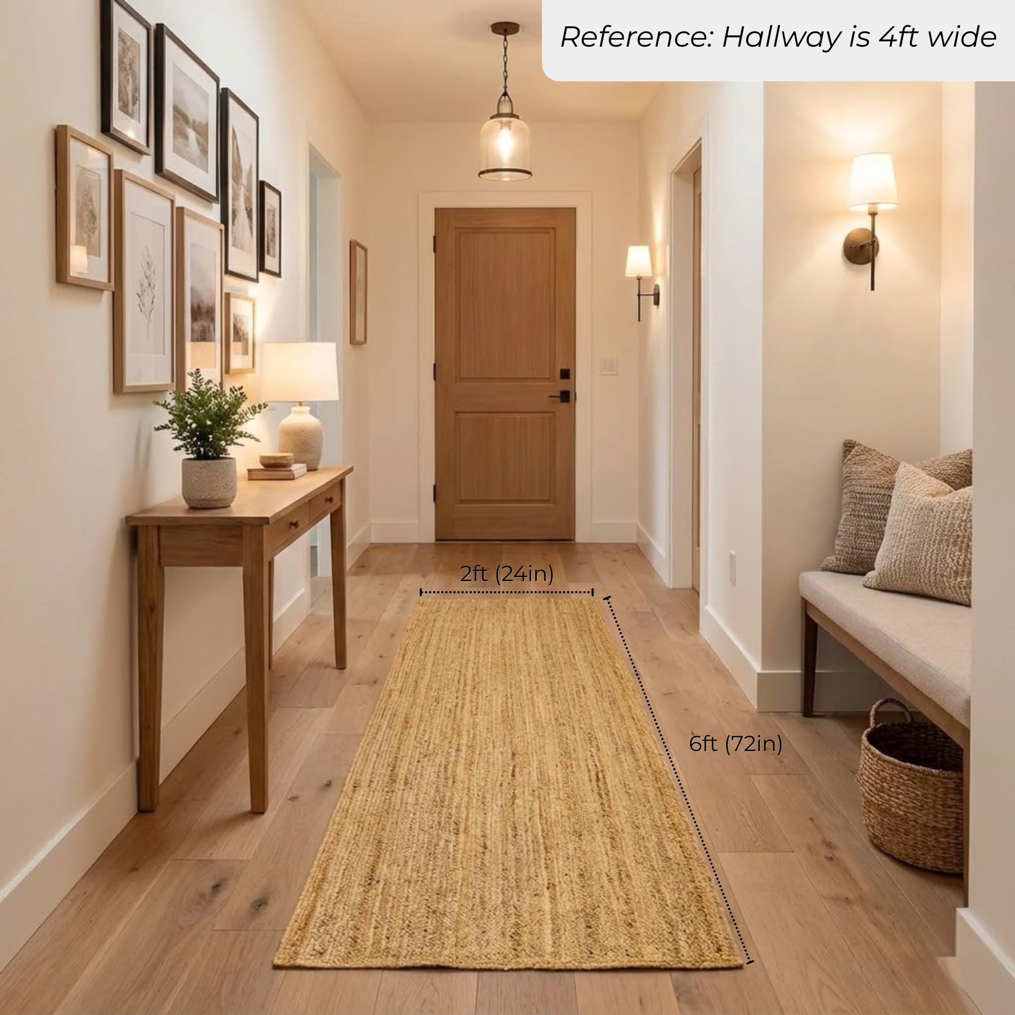 Alfombra de yute, alfombra natural de 2 x 6 pies, respetuosa con el medio ambiente e hipoalergénica, duradera, no desprende pelusa, alfombra de fibra natural como tapete de entrada o tapete de cocina