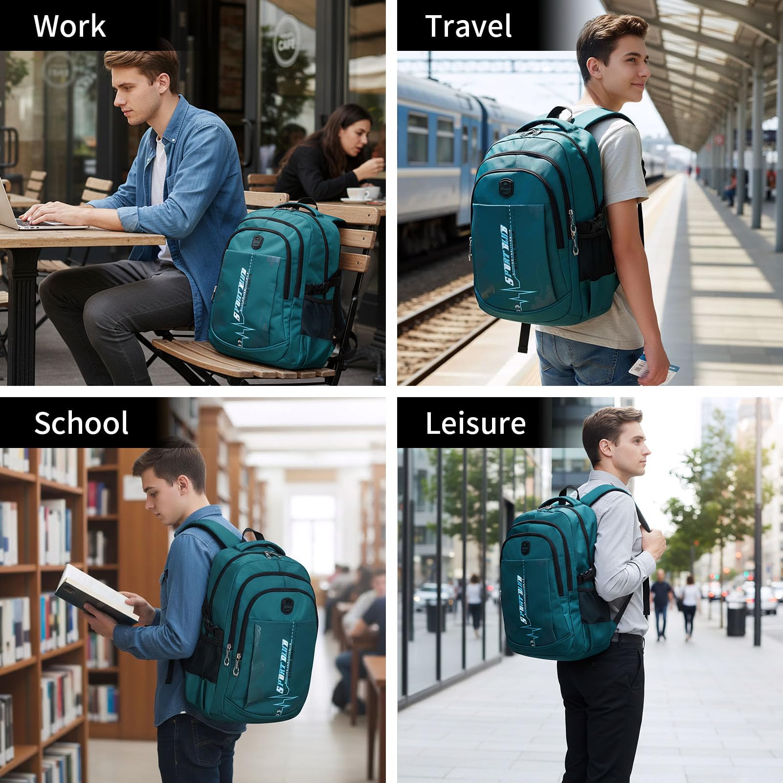 Mochilas escolares para estudiantes y niños, mochila para laptop, mochila escolar, mochila informal, mochila de viaje para adolescentes y niños, verde oscuro, 13 x 31 x 44.5 cm