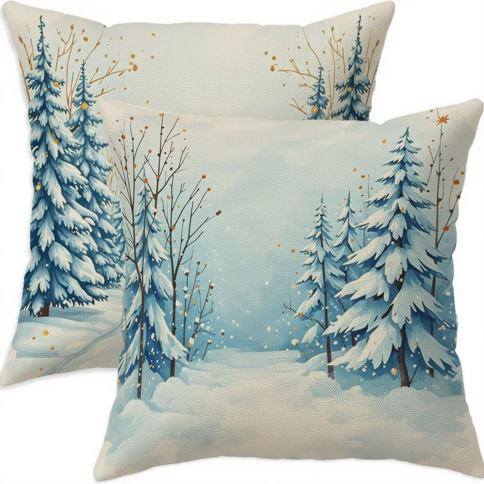Housse coussin Noël 70x70cm bleu en lin imperméable pour créer un salon festif et chaleureux