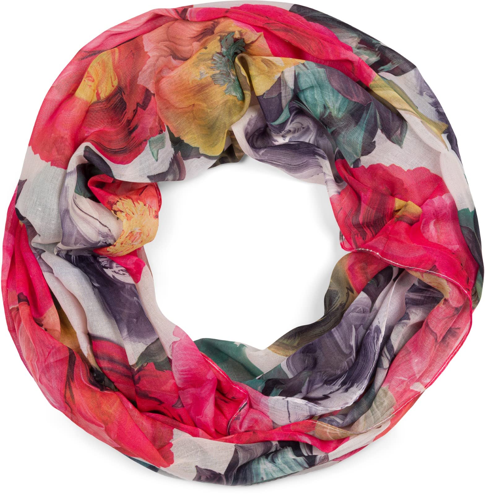styleBREAKER Ladies Loop Scarf with Colourful Floral Pattern, Lightweight Summery Tube Scarf multi-coloured 01016217, Colour:Red-Green