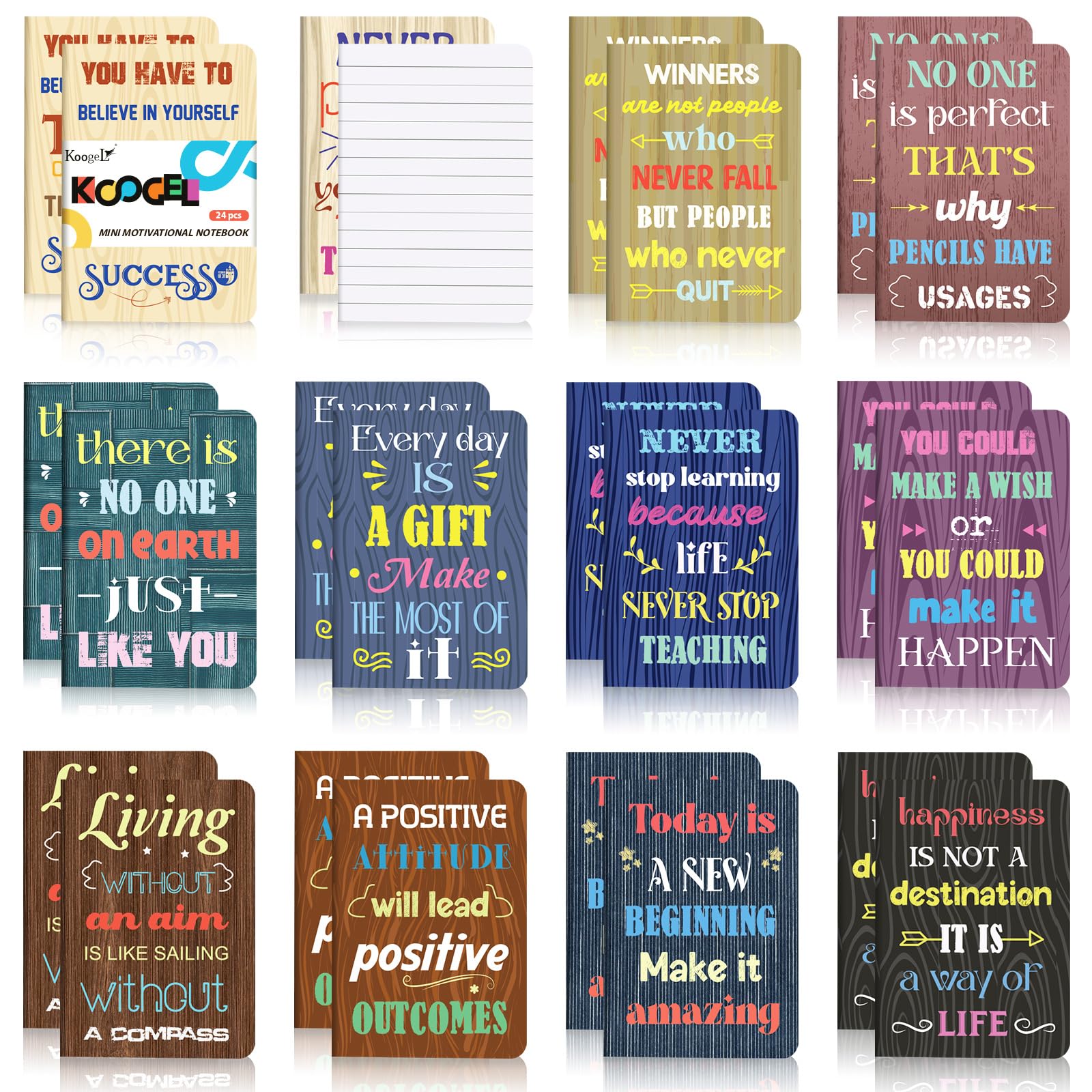 Koogel 24PCS Pocket Notebooks, 8.9x12.7cm Small Pocket Journal Notepads with Lined Pages Mini Motivational Notebook Inspiring Notebooks for School Office Home Travel Gifts