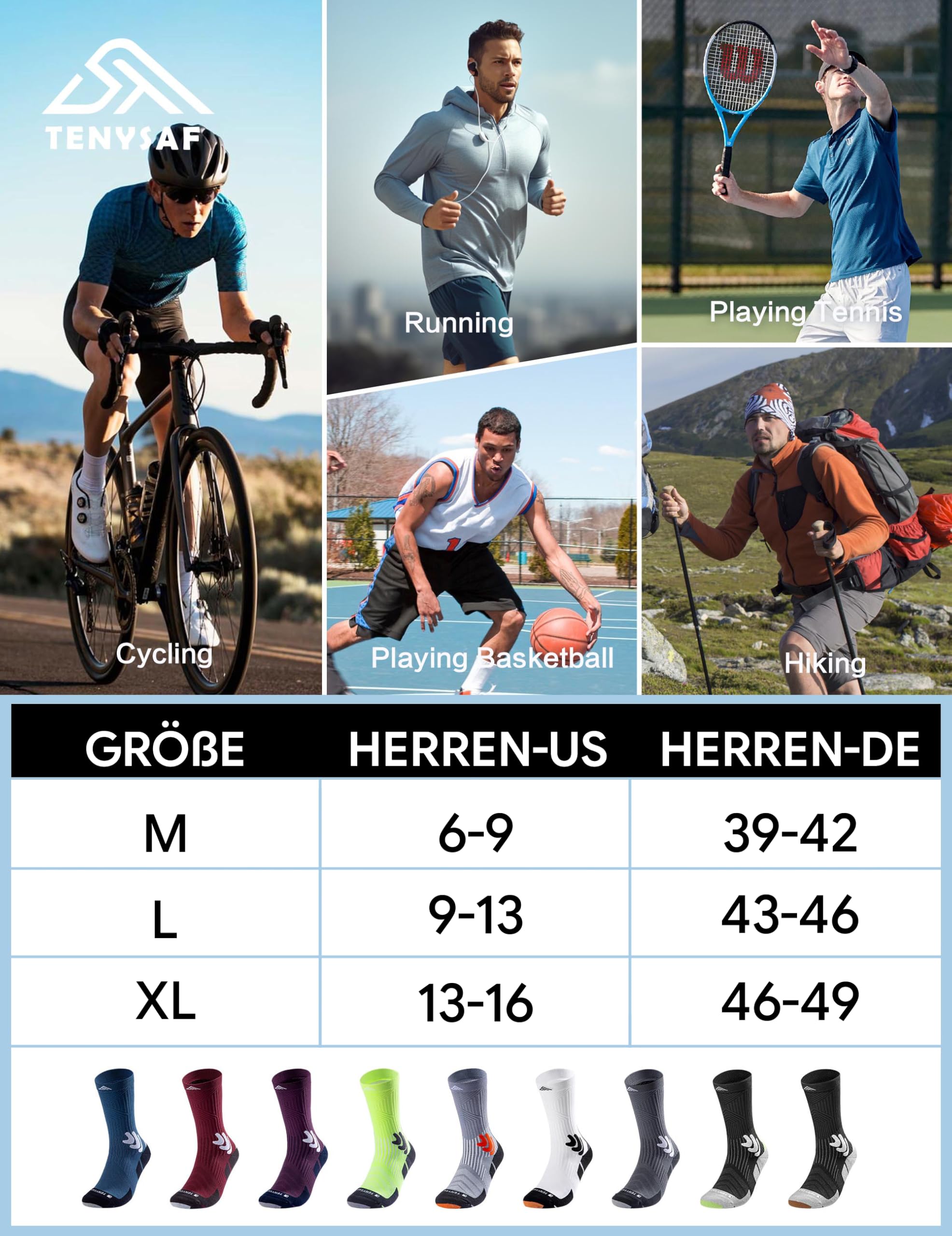 Coolmax Kompressions Laufsocken für Herren: Crew Sportsocken mit Belüftungsnetz Schweißableitend for Wandern Sport