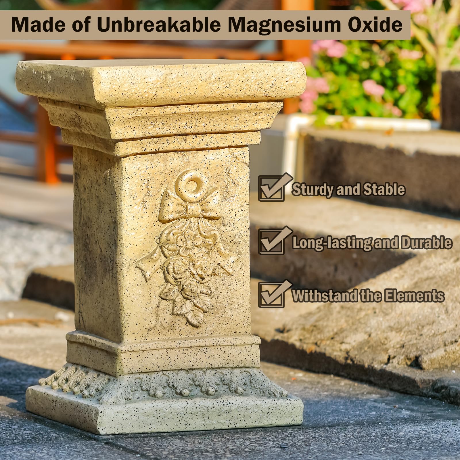 MgO Garden - Piedistallo da giardino da 48,3 cm, con design a fiocco