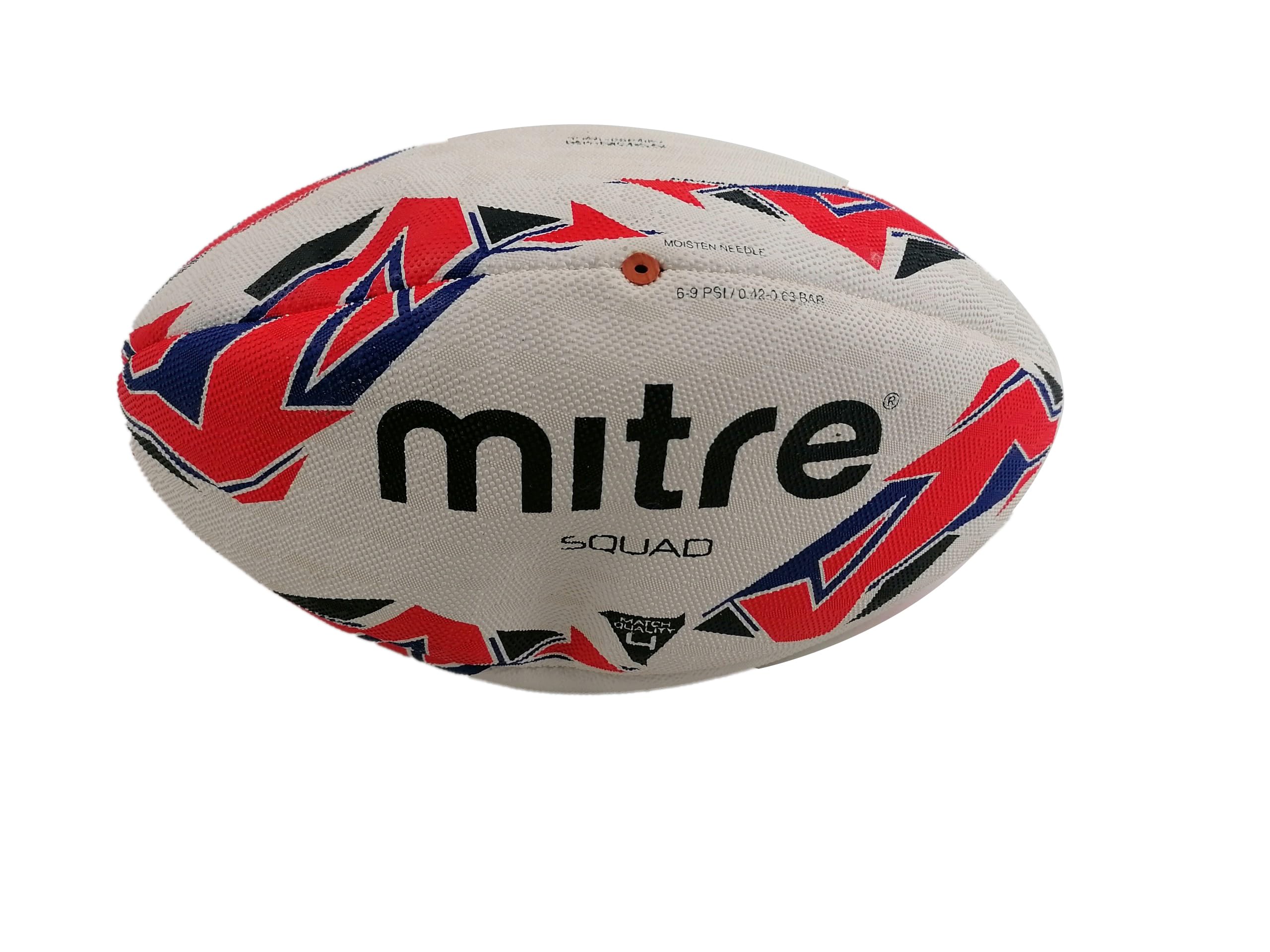 Mitre Rugby Ball | Extra Strong Lining | Full Weight | Hugely Popular, White/Red/Blue, 4