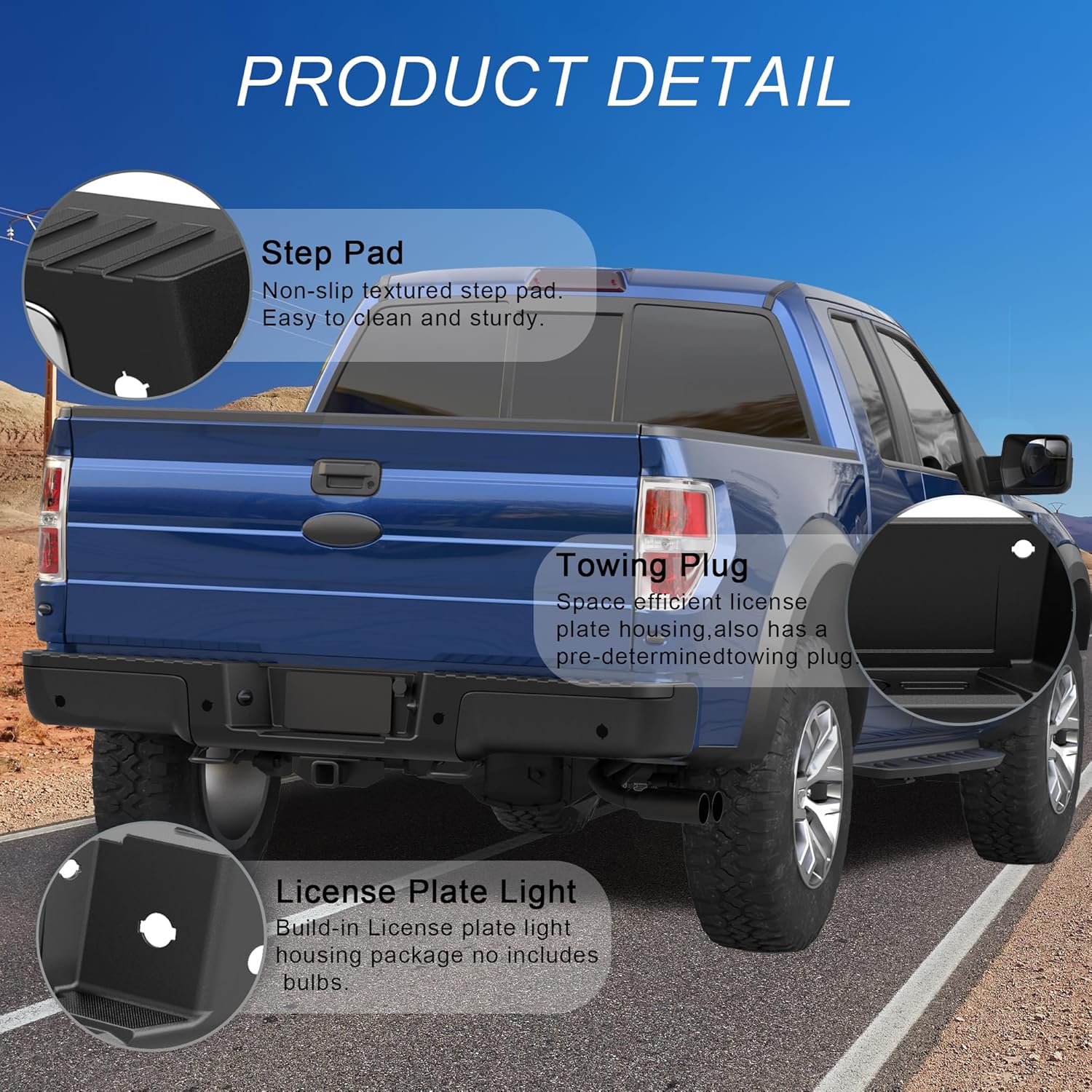 Black Rear Step Bumper Assembly Compatible for 2006 2007 2008 Ford F150 F-150 Pickup ‎FO1103143 WITH Parking Sensor Holes Steel Complete Back Bumpers