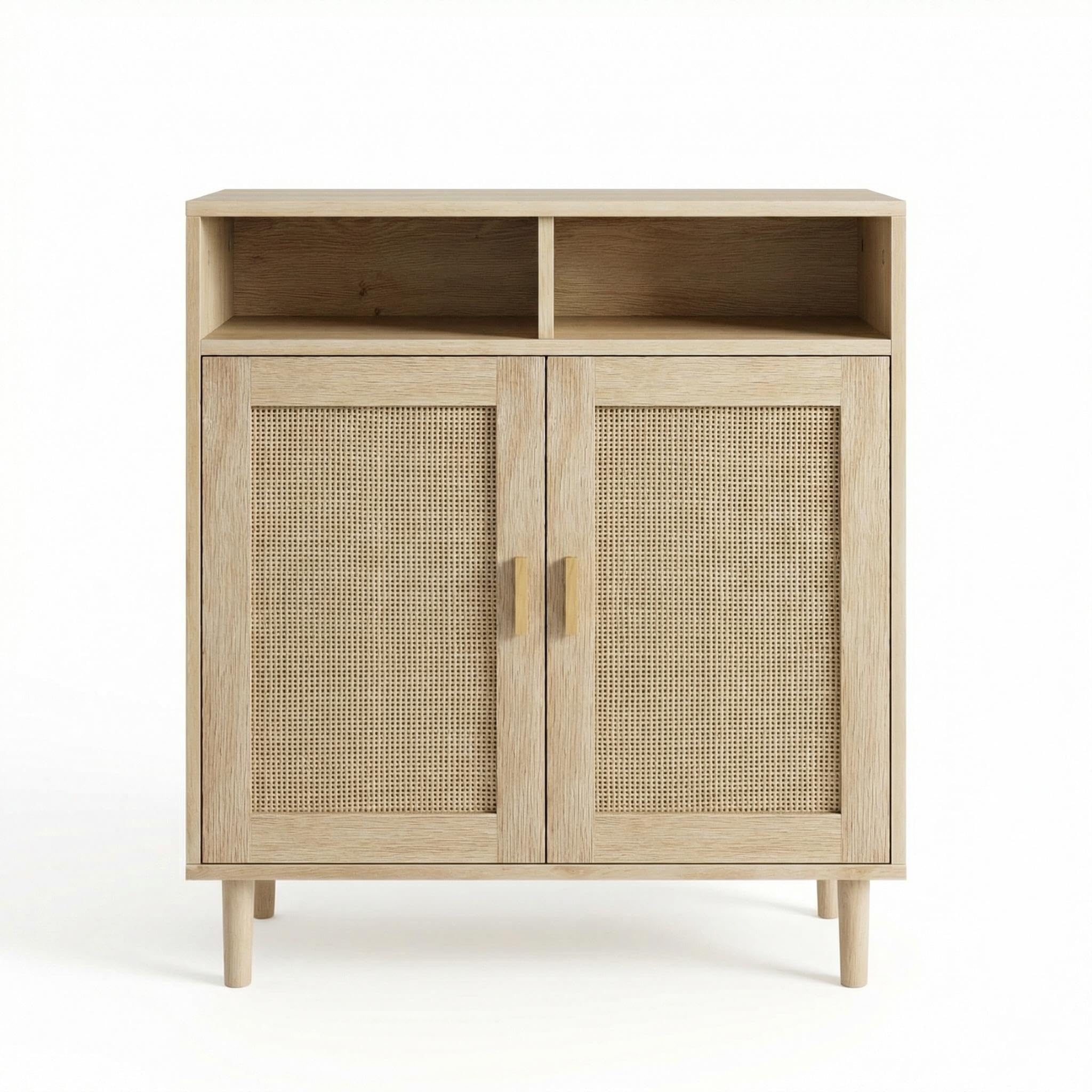 Zstar Aparador de ratán, Mueble de almacenaje Bohemio con estantes, Mueble Bar/credenza de Estilo rústico con 2 Puertas y 2 Compartimentos para salón, recibidor y Cocina.