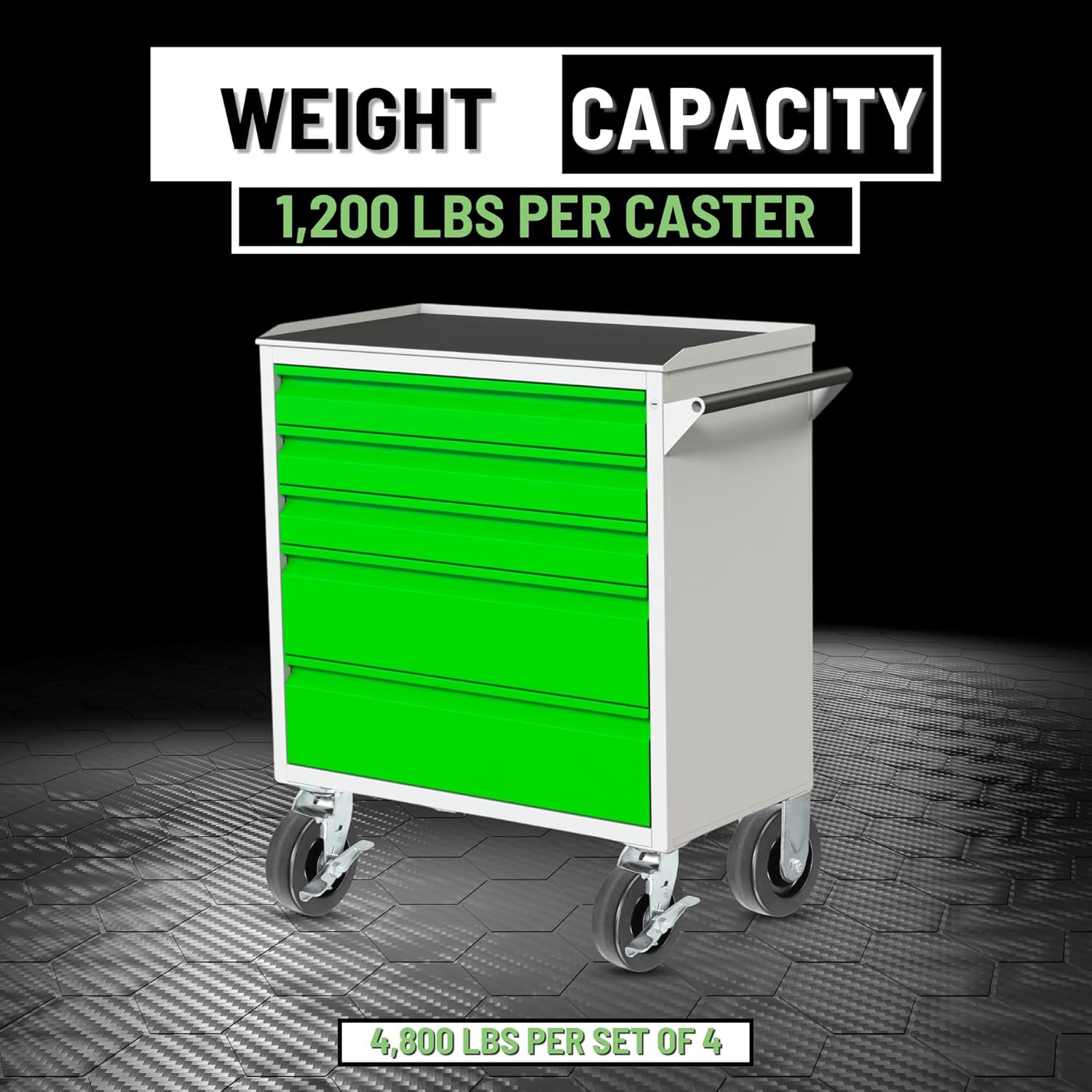 6" Heavy Duty Toolbox Caster Set with Phenolic Wheels - 1200 Lbs Capacity per Caster - High Impact Resistance - Resistant to Oils, Grease, Chemical - 2 Swivel Casters w/Brakes and 2 Rigid Casters