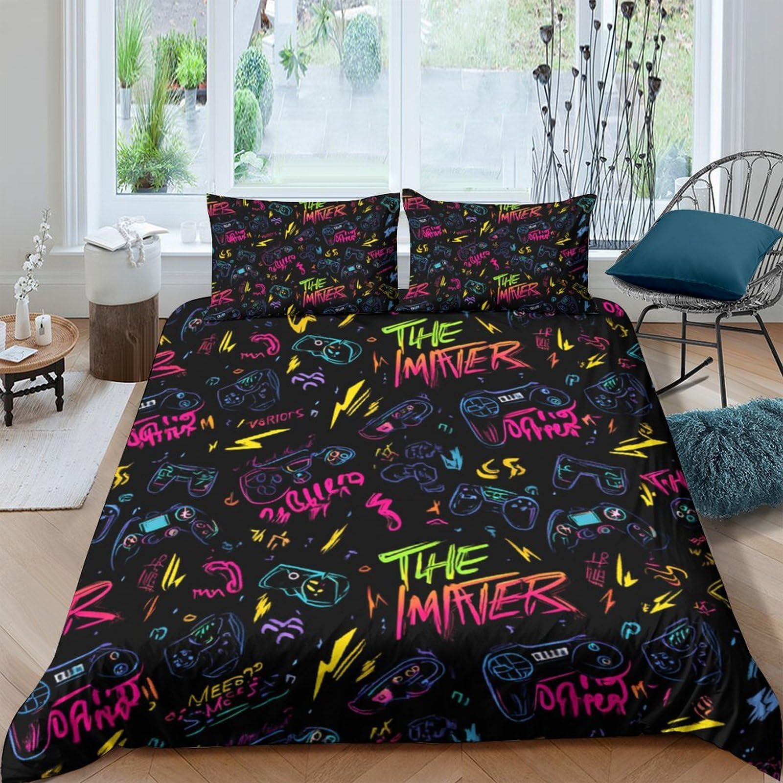 Ctjqhvkz Style-6 3D Printed Graffiti Neon Fitted Sheet Microfiber Soft Urban Street Art Bed Cover For Bedroom Dorm Decor Protection Single（135X200cm）
