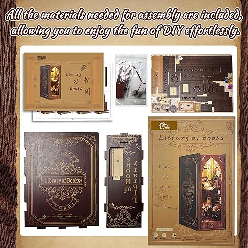 Miniatura 3 de Flever Kit miniatura de rincón de libro para casa de muñecas, decoración de estantería de libros de casa de muñecas para bricolaje, rompecabezas