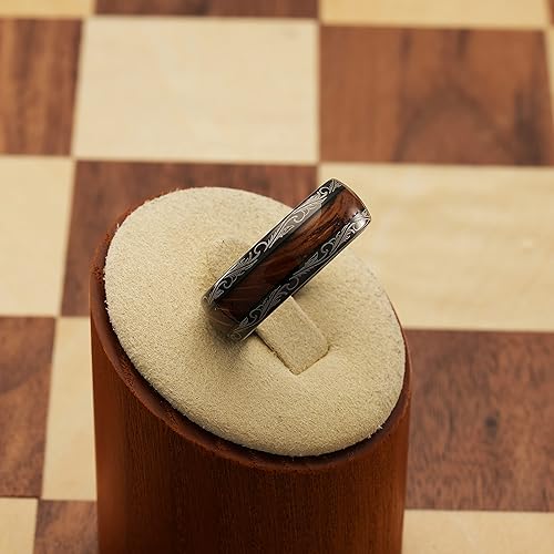 Miniatura 2 de 100S JEWELRY Anillos de tungsteno para hombres y mujeres con incrustación de barril de whisky, estilo vintage, diseño barroco, hoja, negro, anillo