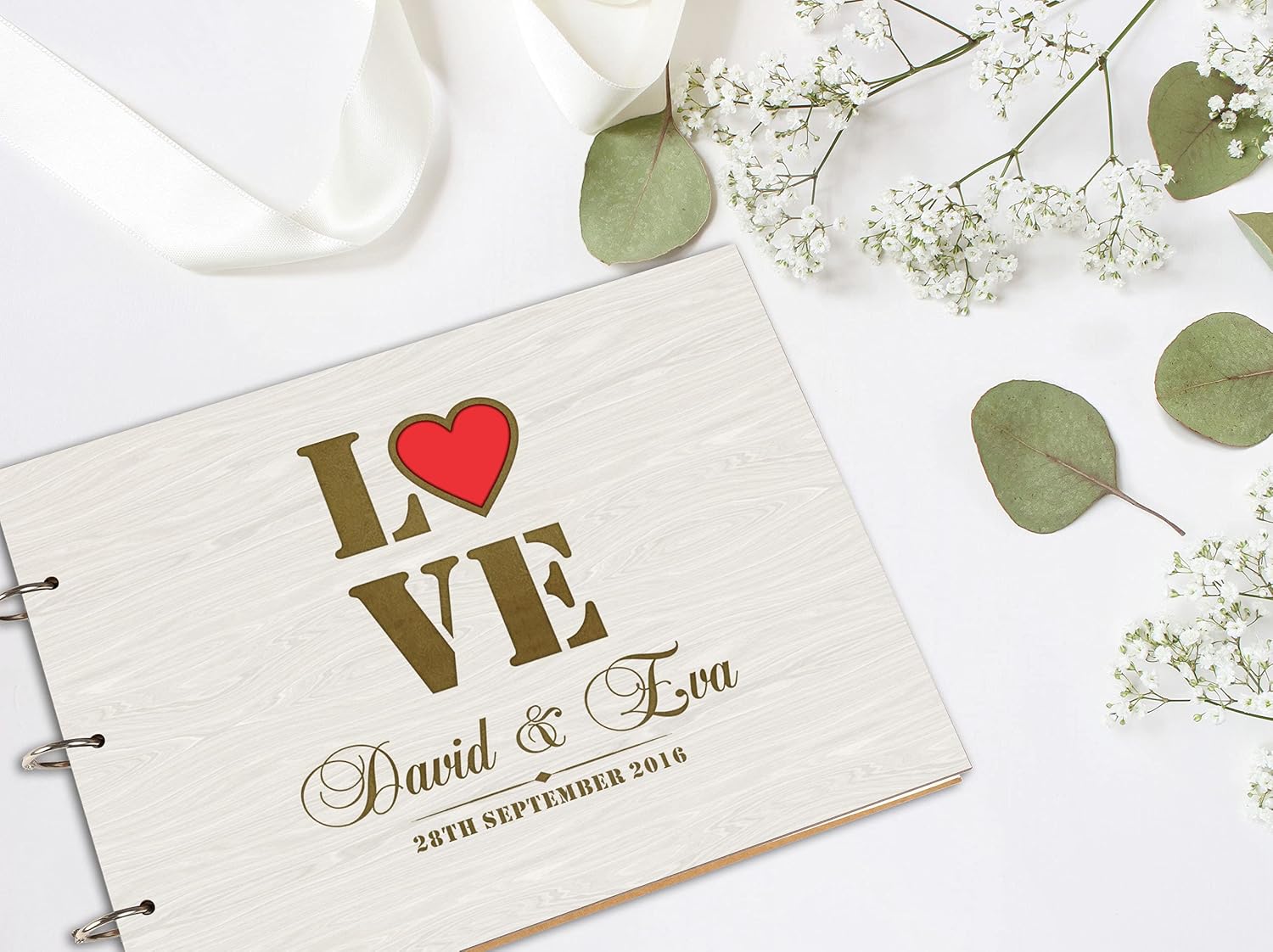 Darling Souvenir Personalized Engraved Laser Cut Wedding Guest Book Wooden Cover Sign-in Book Registry Guestbook Scrapbook-by