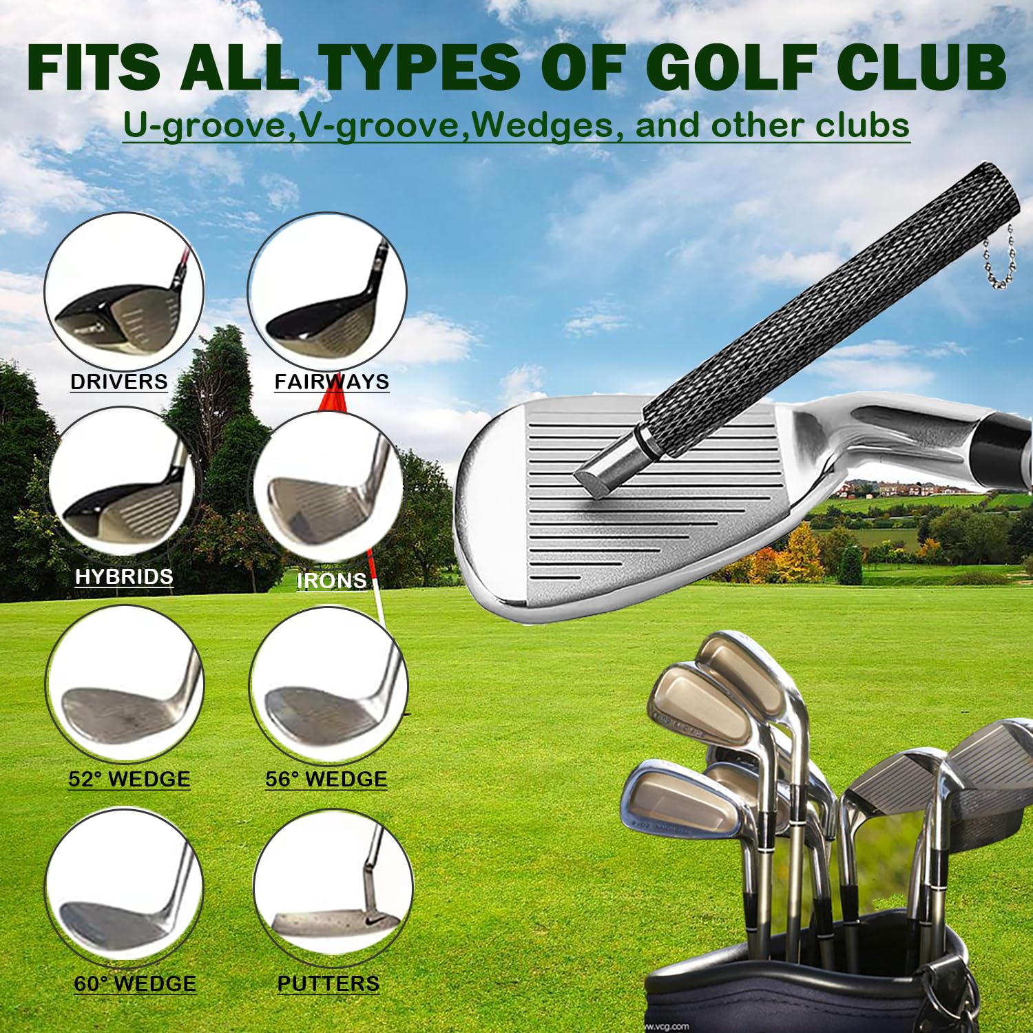 Pro Ensemble de nettoyage pour club de golf, brosse à eau avec clip de maintien et flacon de 4oz, aiguiseur de rainure de golf, convient pour rainures U et V (brosse noire + aiguiseur de