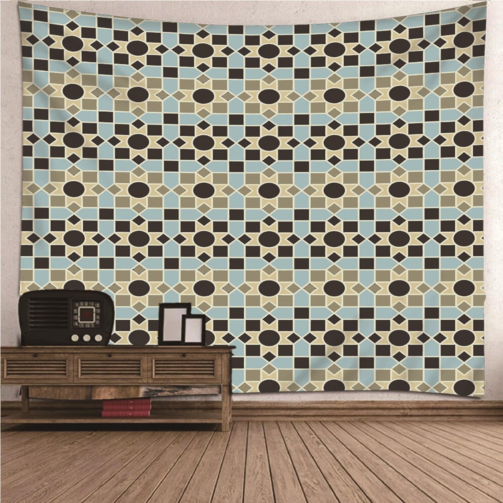Tapiz de pared multicolor bohemio geométrico geométrico de microfibra para dormitorio, 210 x 140 cm (ancho x alto)
