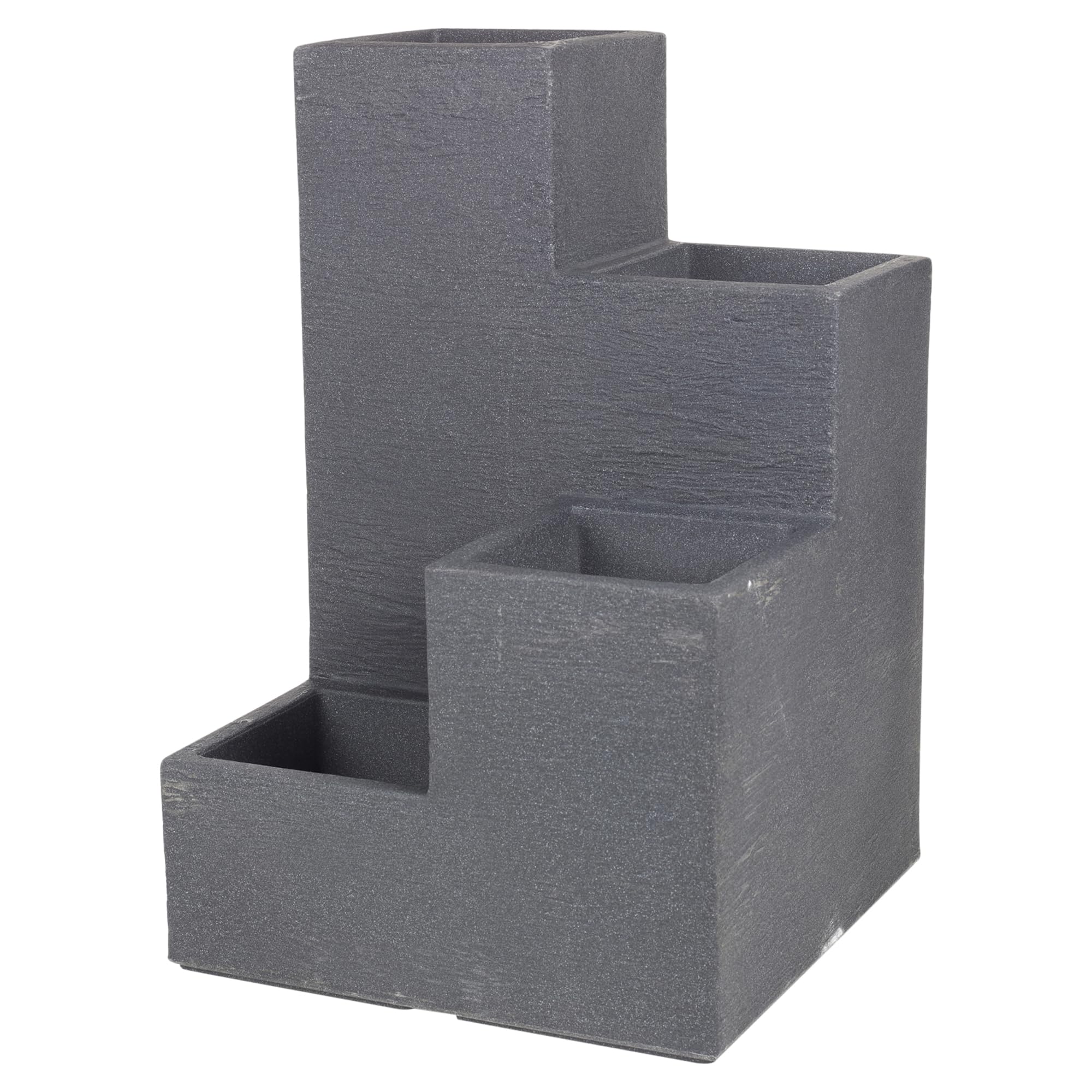 URBNLIVING Cubed 4 Tiered Stepped Outdoor Plastic Planter Garden Ribbed Effect Flower Pot (Dark Grey)