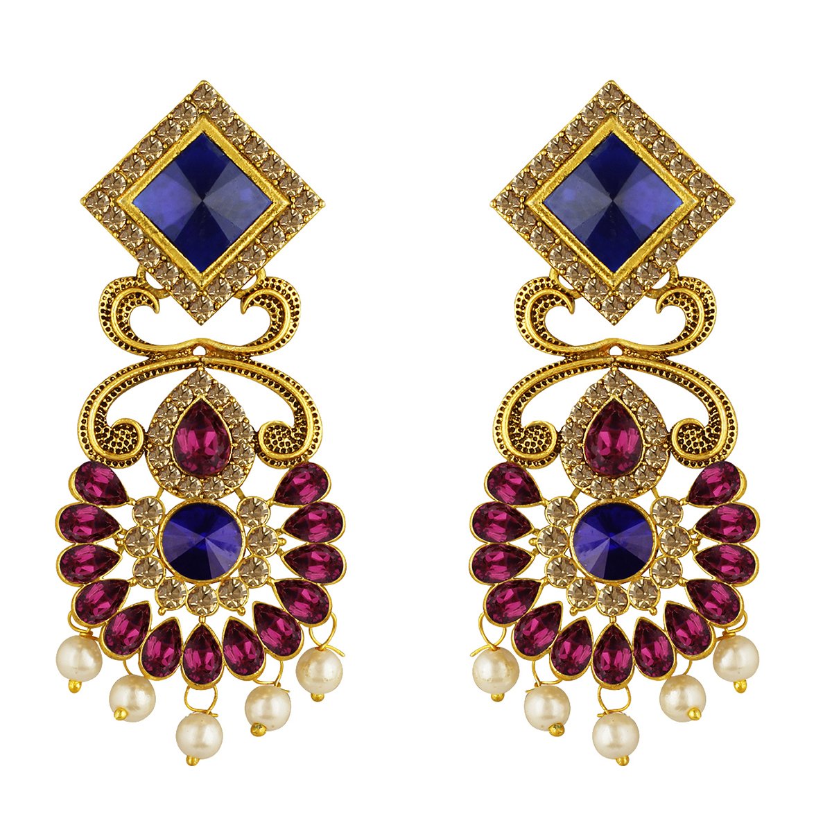 Spargz Gold Plated Antique Bridal Blue & Purple Ad Stone Chandelier Dangle & Drop Earrings For Women (B075GYXT98) Amazon Price History, Amazon Price Tracker
