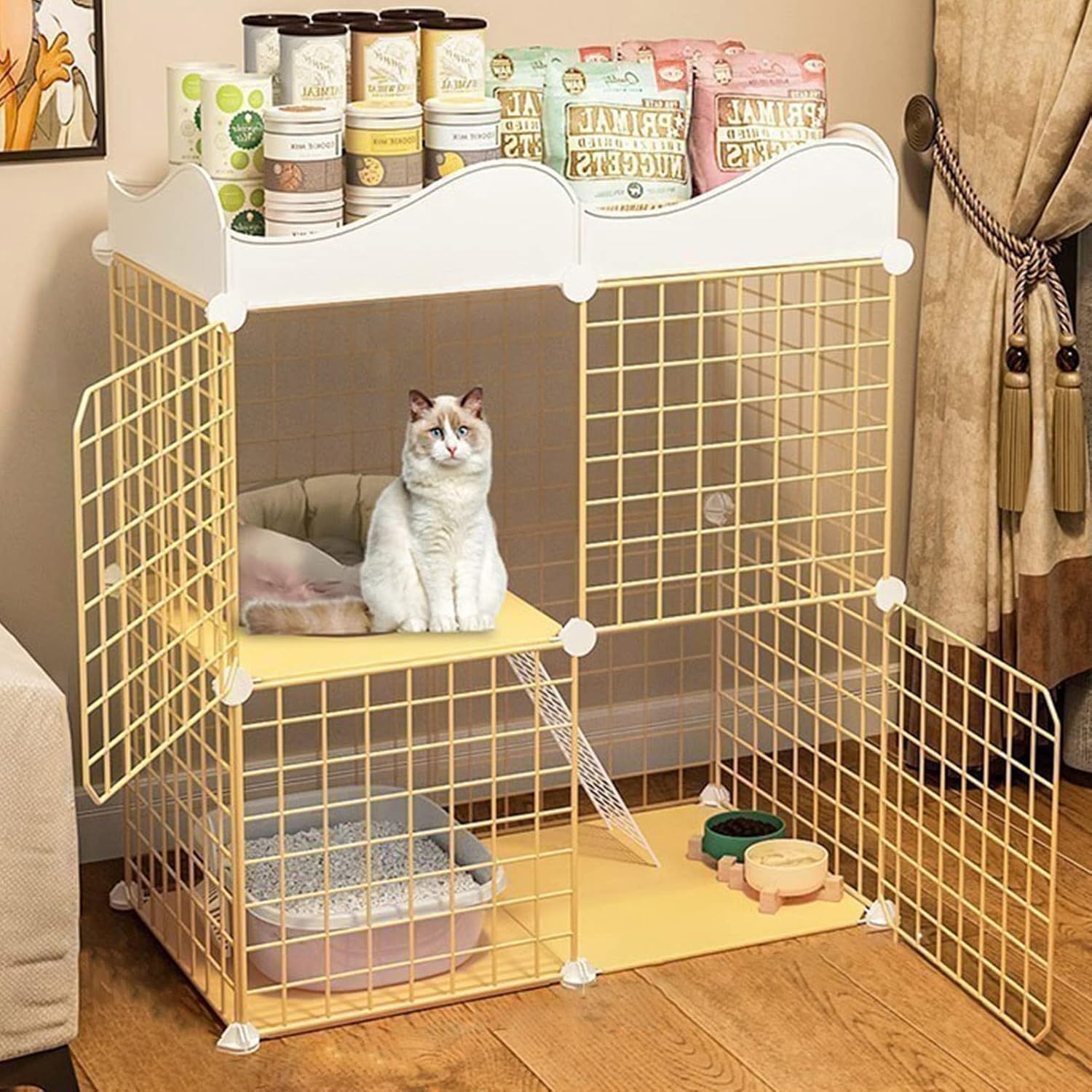 Cat Cage, Indoor Cat Kennels, Outdoor Cat Enclosures, Pet Enclosure, Large DIY 2 Tier Cat Cage, Yard Fence with Door and Letter,Black-75 * 39 * 83cm