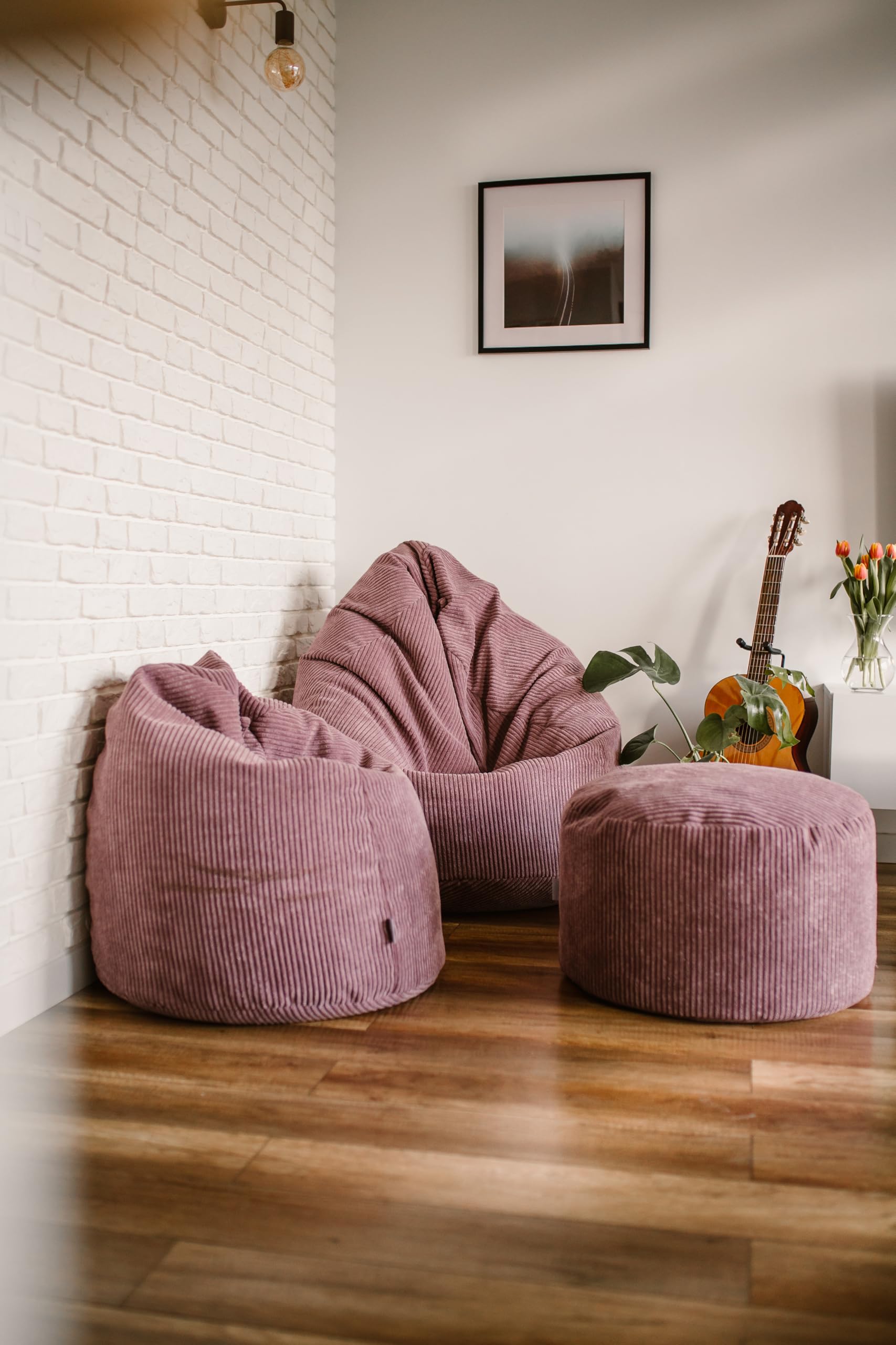 chilly pilley Repose Pieds Pouf De Jeu en Velours Côtelé Tabouret Étanche Housse Amovible avec Rembourrage Eps Coussin De Siège Rond pour Enfants Et Adultes Plusieurs Couleurs Au Choix (Crème)