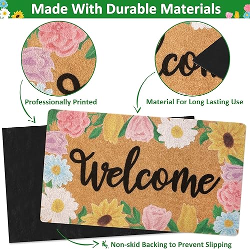 Miniatura 4 de CiyvoLyeen Tapete de bienvenida floral para interiores y exteriores, diseño de margaritas, girasol, tulipán, rosa, inauguración de la casa, porche,