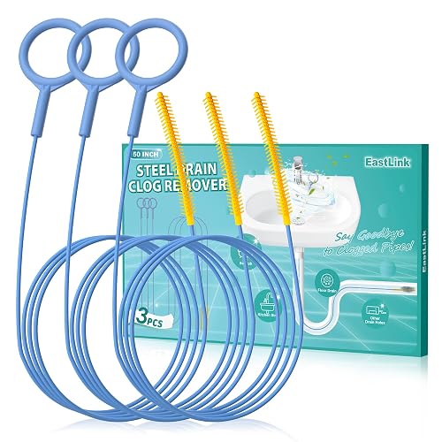 EastLink 50 Inch Extra-Long Drain Snake 3 Pack, Reusable Drain