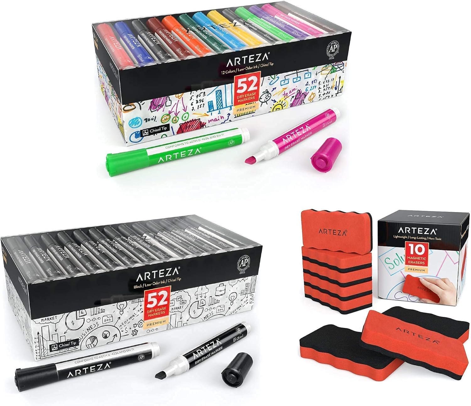 ARTEZA Dry Erase Markers Bundle with 2 Sets of Dry Erase