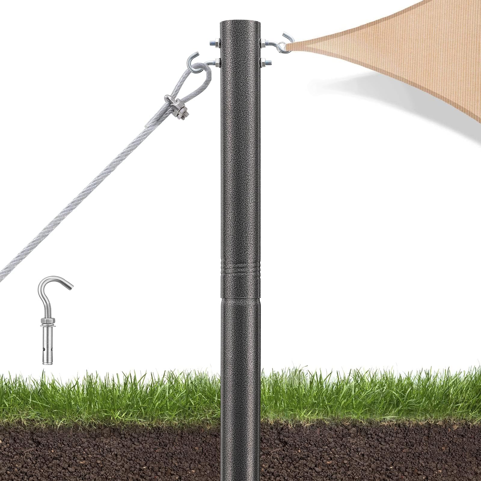 Kit de bastones de sombra, 63 mm de grosor, para exteriores, para jardín (color gris, 9 pies)