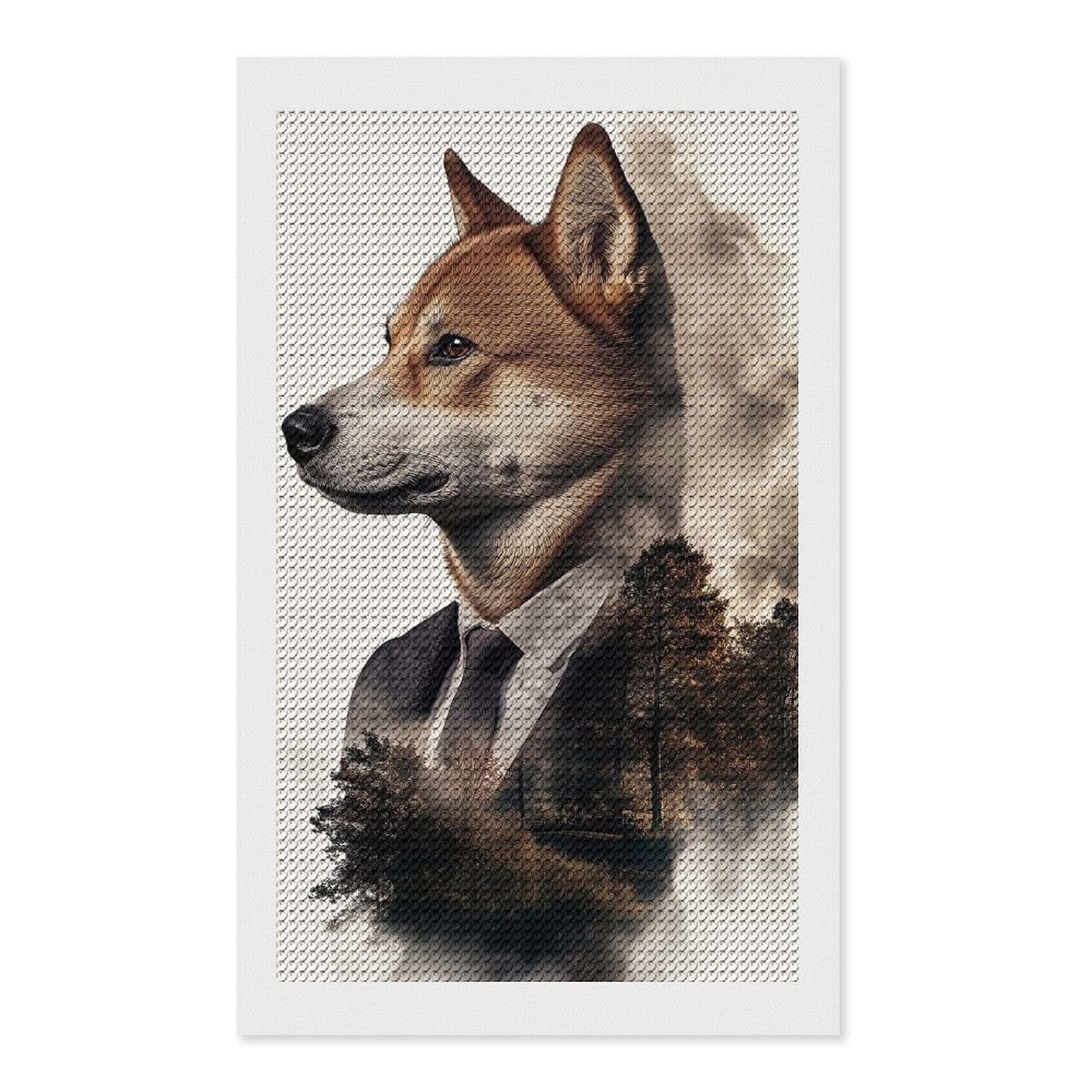 Junmoney Dog in Suit with Forest Background Diamond Painting Canvas Set 12"x20", Satisfying Creative Project, Easy to Follow Symbols, Fun Craft Experience