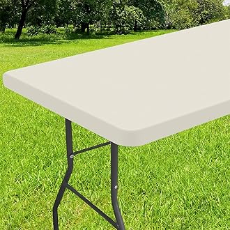Smiry Rectangle Tablecloth, Elastic Fitted Flannel Backed Vinyl Tablecloths for 8ft Folding Tables, Waterproof Wipeable Table Covers for Indoor, Outdoor, Picnic and Camping (Beige, 36"x96")