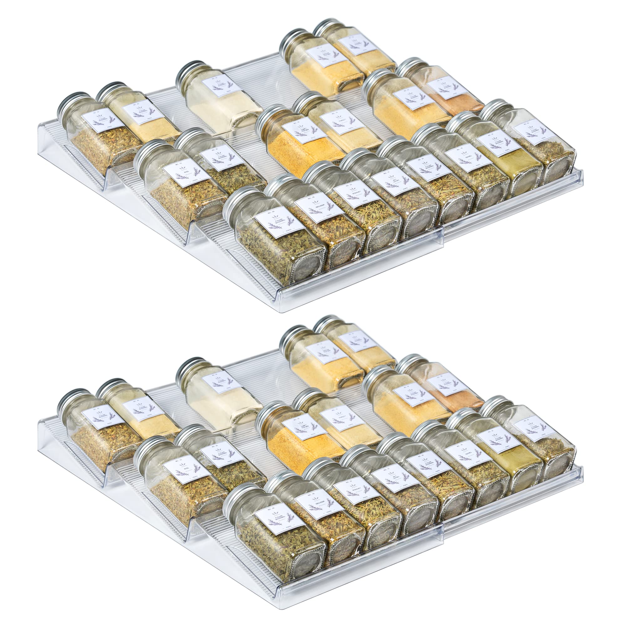Vtopmart Spice Drawer Organizer, 2 Pack Plastic Spice Rack Organizer Expandable From 13" to 26" for Drawer Cabinet, Expandable 3 Tier Seasoning Organizer Insert for Drawer Organization and Storage