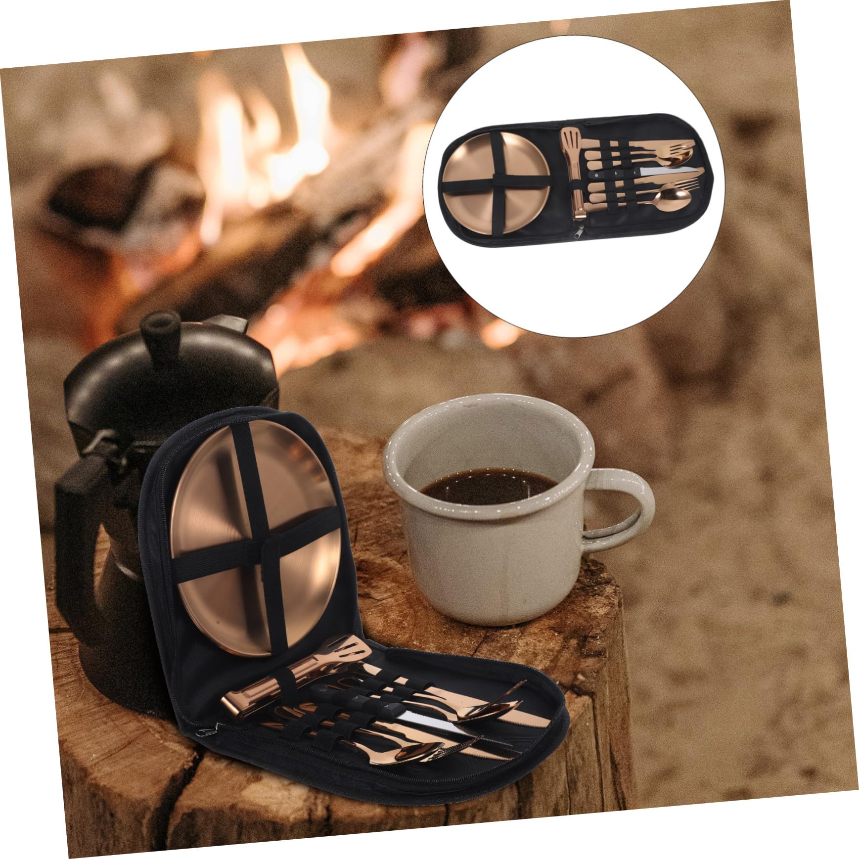 NOLITOY Edelstahl Camping Besteck mit Aufbewahrungstasche Inklusive Servierlöffel Suppenlöffel Campinggabel für Outdoor Picknick und Reisen