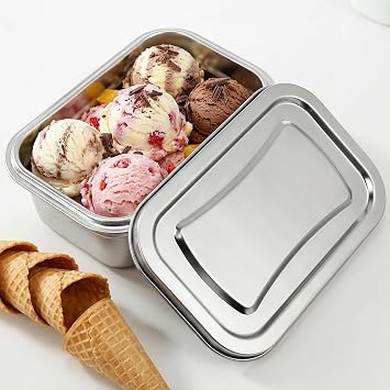 Stainless Steel Ice Cream Storage Containers with Lid, 1.2 Quart Reusable Food Keeper Freezer Box Insulated Ice Cream Tub for Homemade Gelato, Sorbet & Yogurt, Airtight Box for Kitchen Use