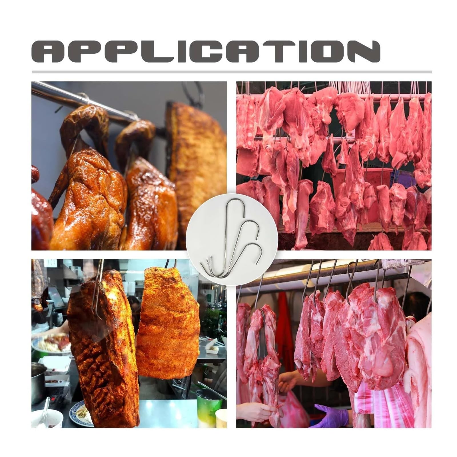 Ganchos en Forma de S de Acero Inoxidable, Ganchos for Colgar Carne con Punta Afilada, carnicería, Cocina, Barbacoa, Salchicha, Tocino, jamones, ahumador, Pato, 10-120 Uds.
