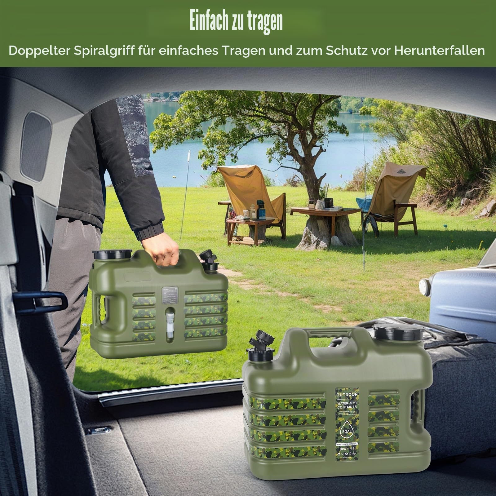 ASIEIT Wasserkanister mit Hahn 18.5L, Camping Wasserkanister, BPA-frei Tragbarer Mehrzweck Kanister Wassertank, Wassertank Camping mit Griffen, Auslaufsicher kanister, für Notfälle, Outdoor
