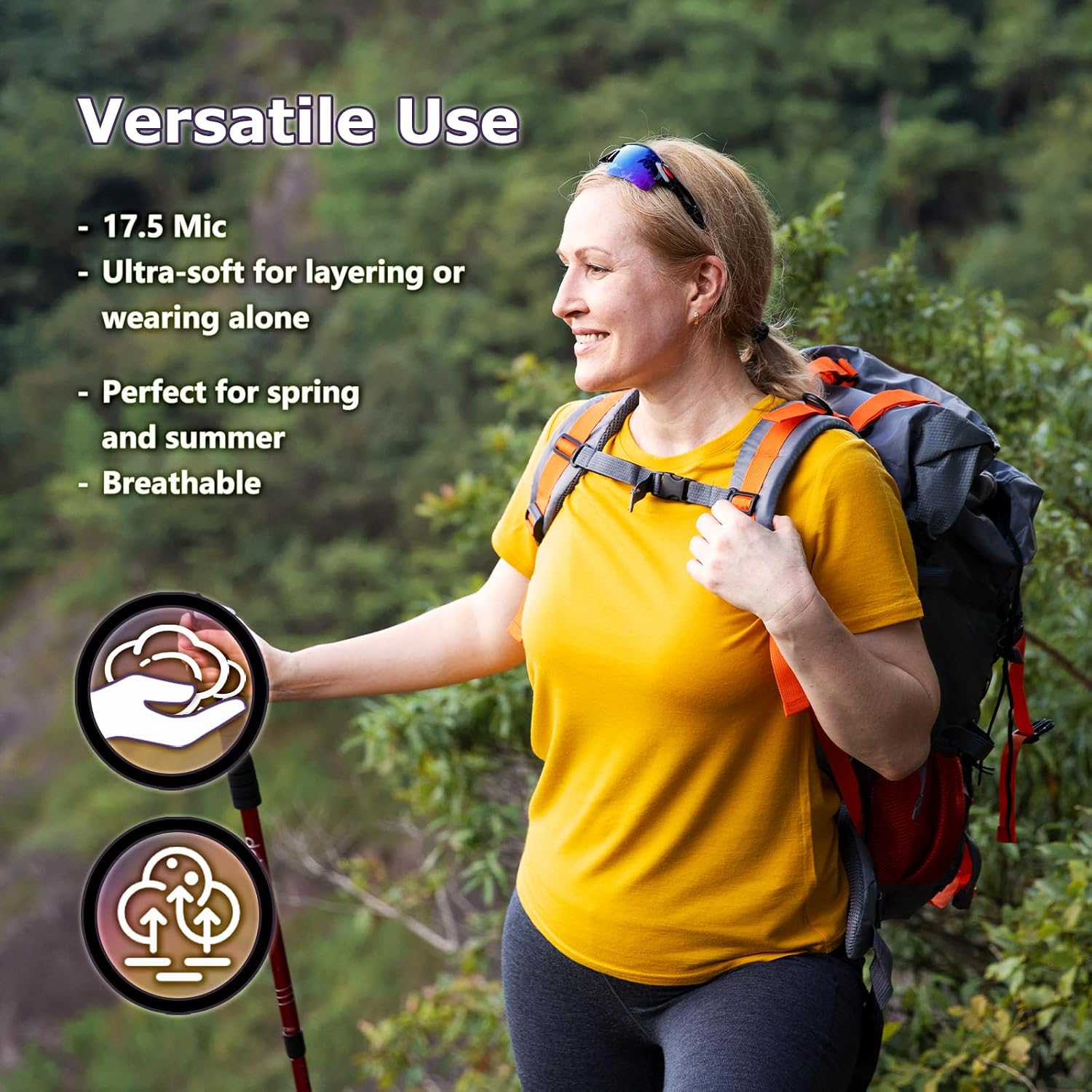 Merino Protect 100% Merino Wool T Shirts Women Crew Neck Tops Short Sleeve Odor Resistance Base Layer Travel Hiking Tee Shirt