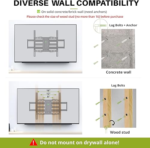Miniatura 2 de USX Mount Soporte de pared para TV de movimiento completo con certificación UL para la mayoría de televisores de 42 a 85 pulgadas, soporte de barra