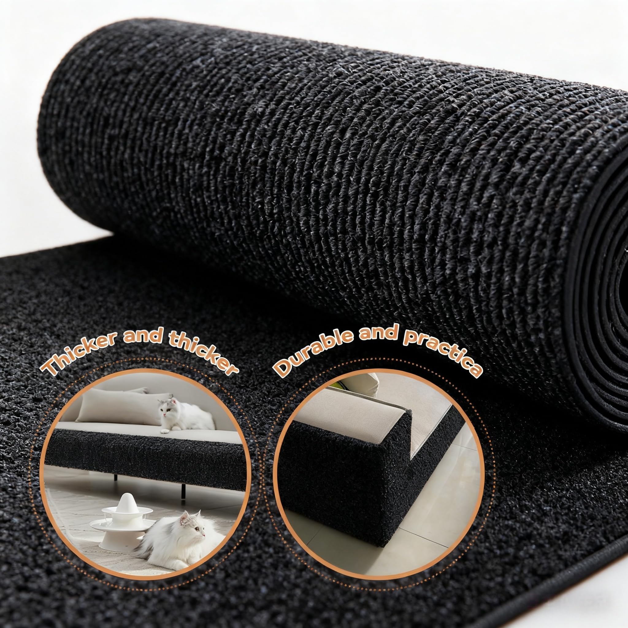 Protezione Divano Graffi Gatto, Tappeto Tiragraffi per Gatti Autoadesivo 200x40cm, Riutilizzabile e Tagliabile, Ideale per Divani, Mobili e Pareti, Tiragraffi divano, Sisal e Moquette (Nero)